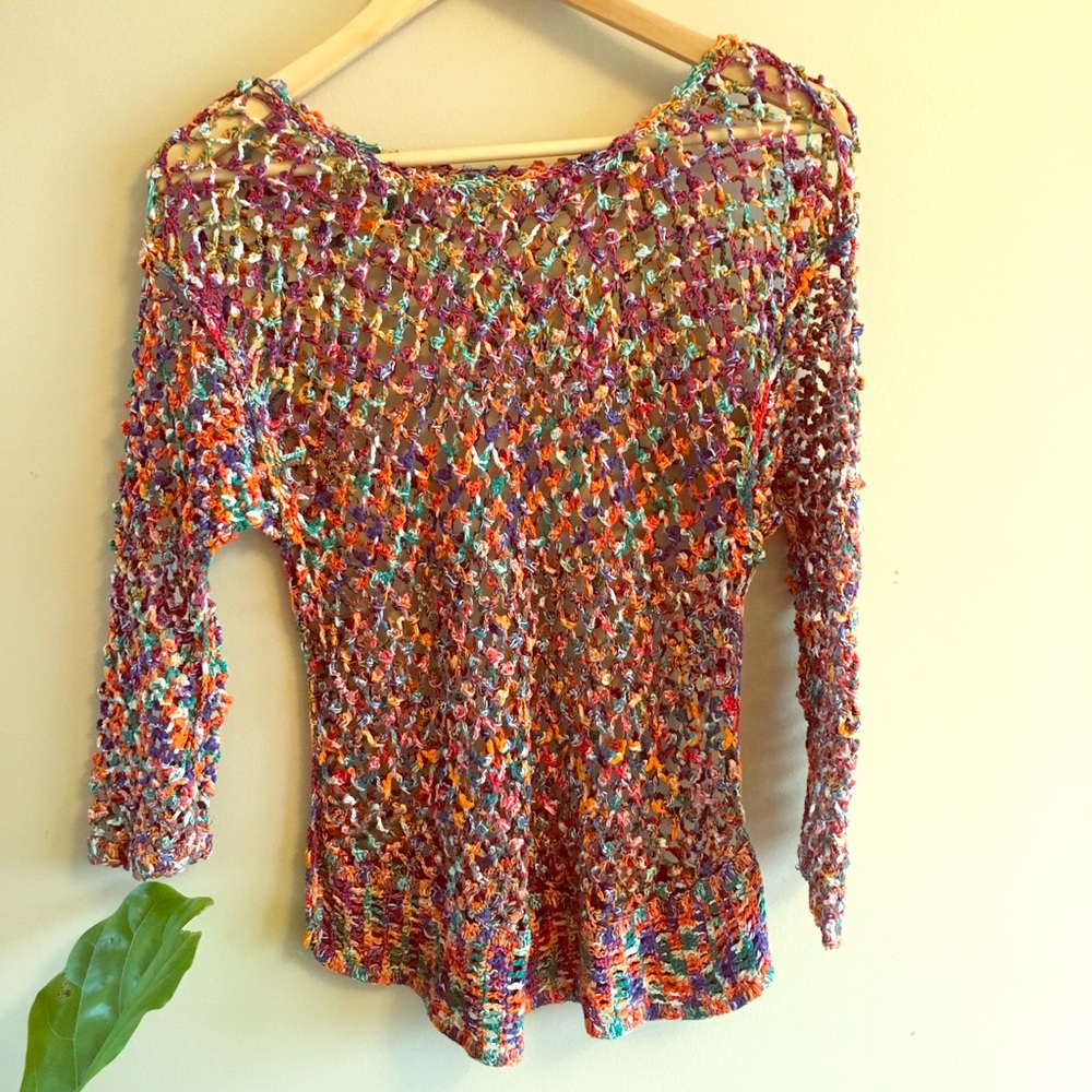 Colourful crocheted boho top
